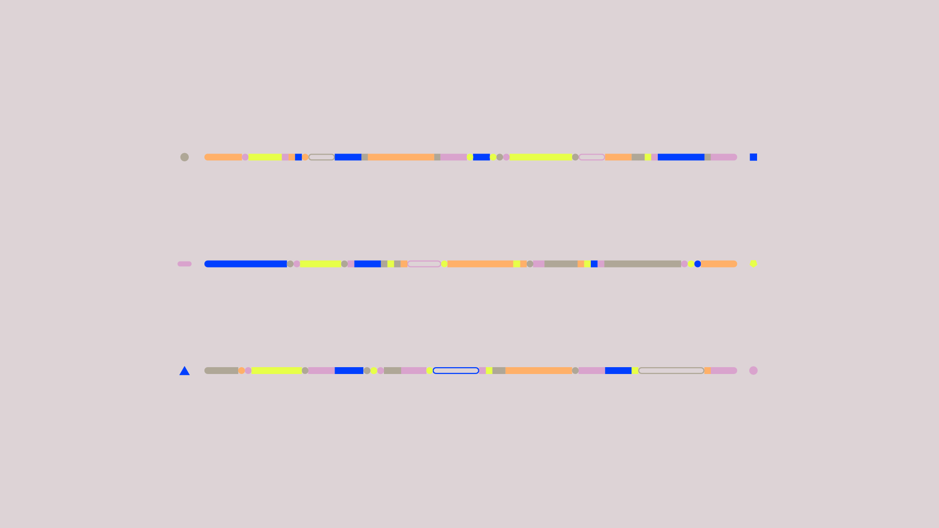 Three parallel lines with multi-colored segments