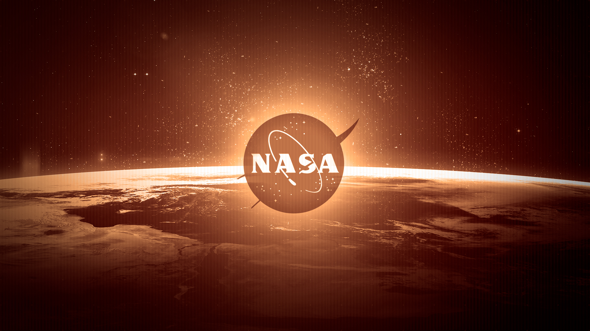 Glowing NASA logo superimposed over a planetary horizon