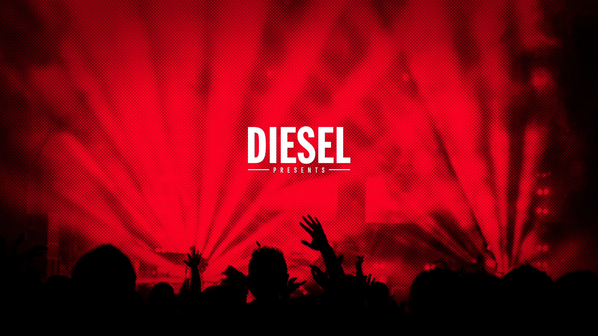 The Diesel logo is overlaid on top of a photo of people dancing at an EDM show