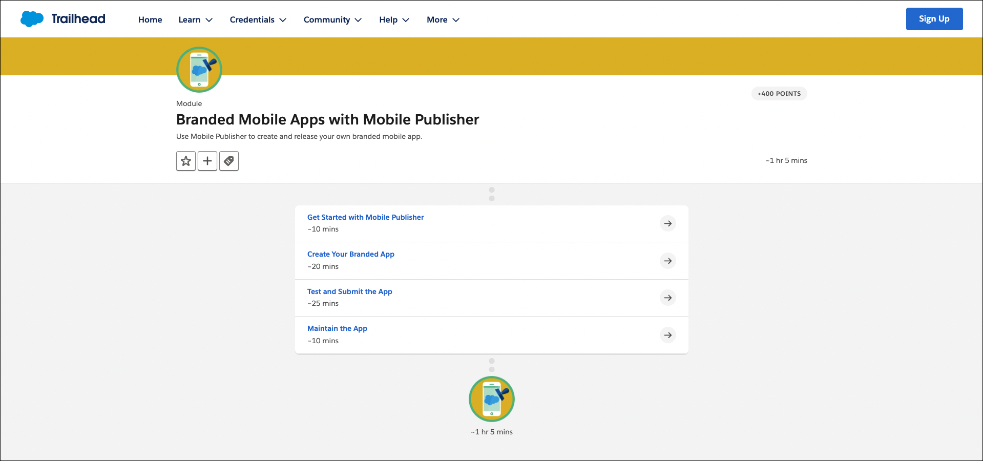 A screenshot of the Branded Mobile Apps module on Trailhead