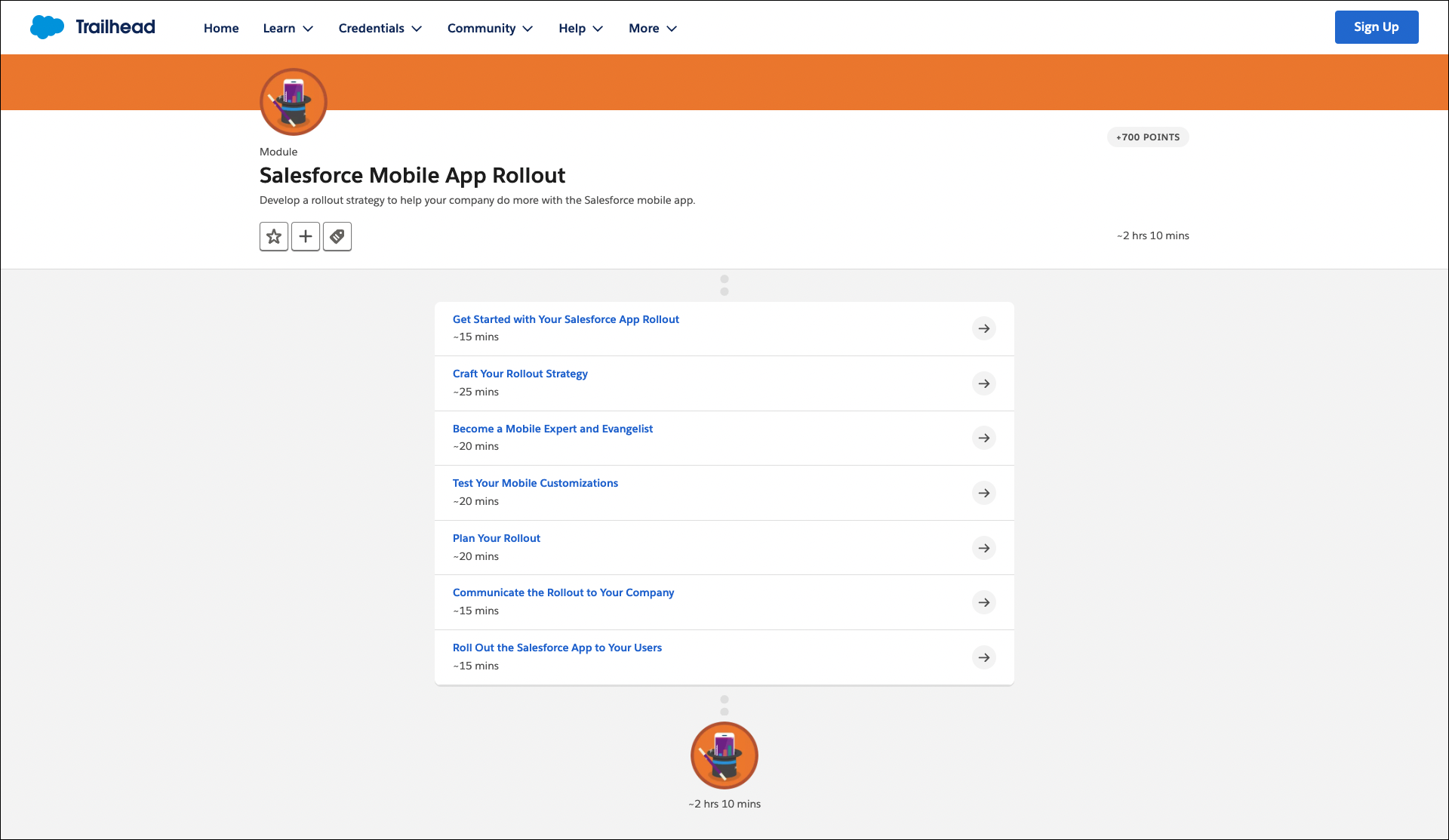 A screenshot of the Salesforce Mobile App Rollout module on Trailhead