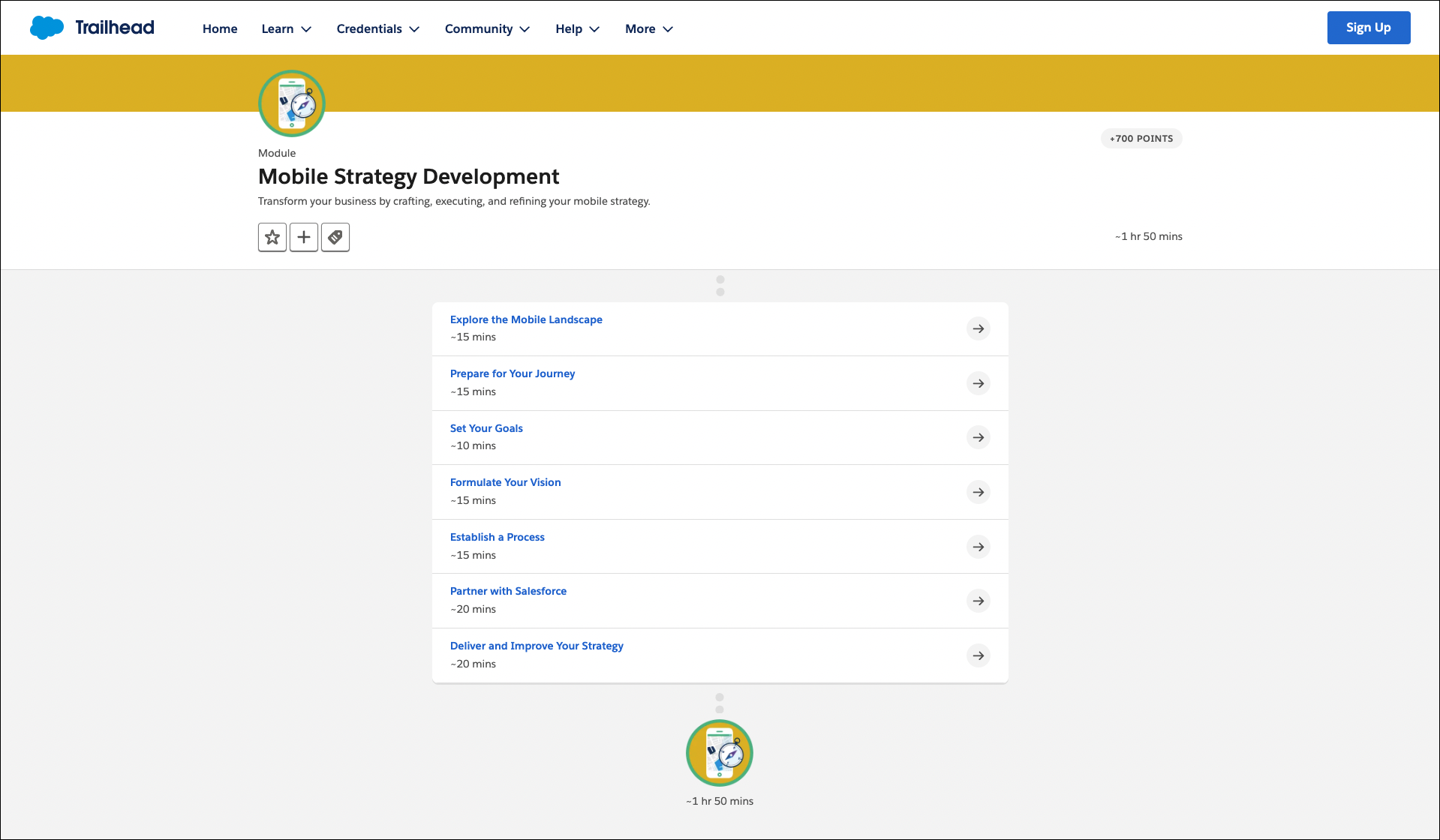 A screenshot of the Mobile Strategy Development module in Trailhead