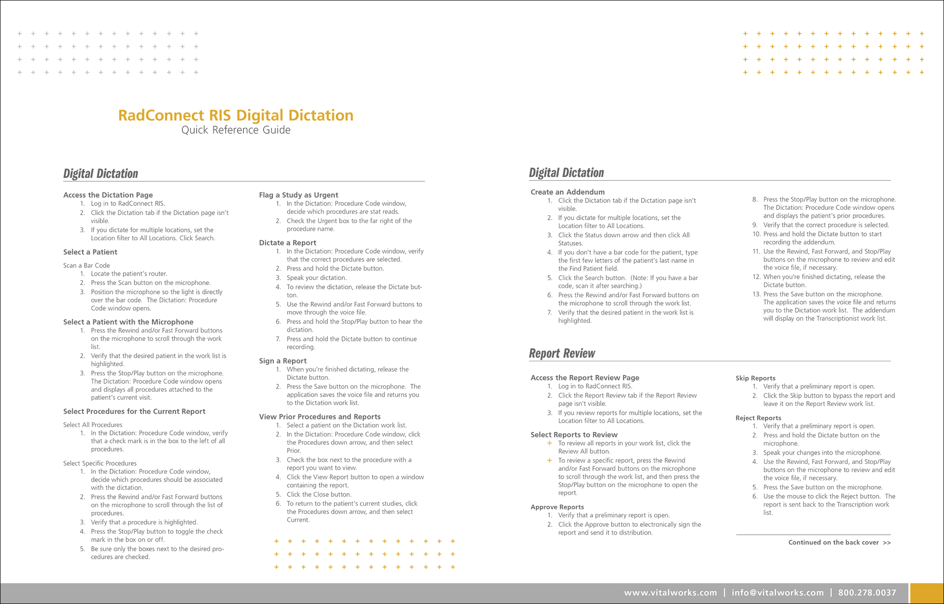 The back side of the printed quick reference guide